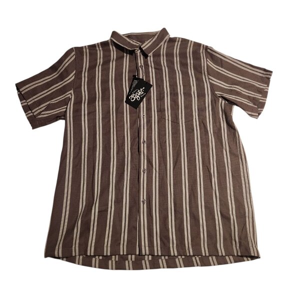 Eighty Eight Brand Short Sleeve Button Up Shirt Brown White Striped Mens XL NEW - Picture 1 of 11